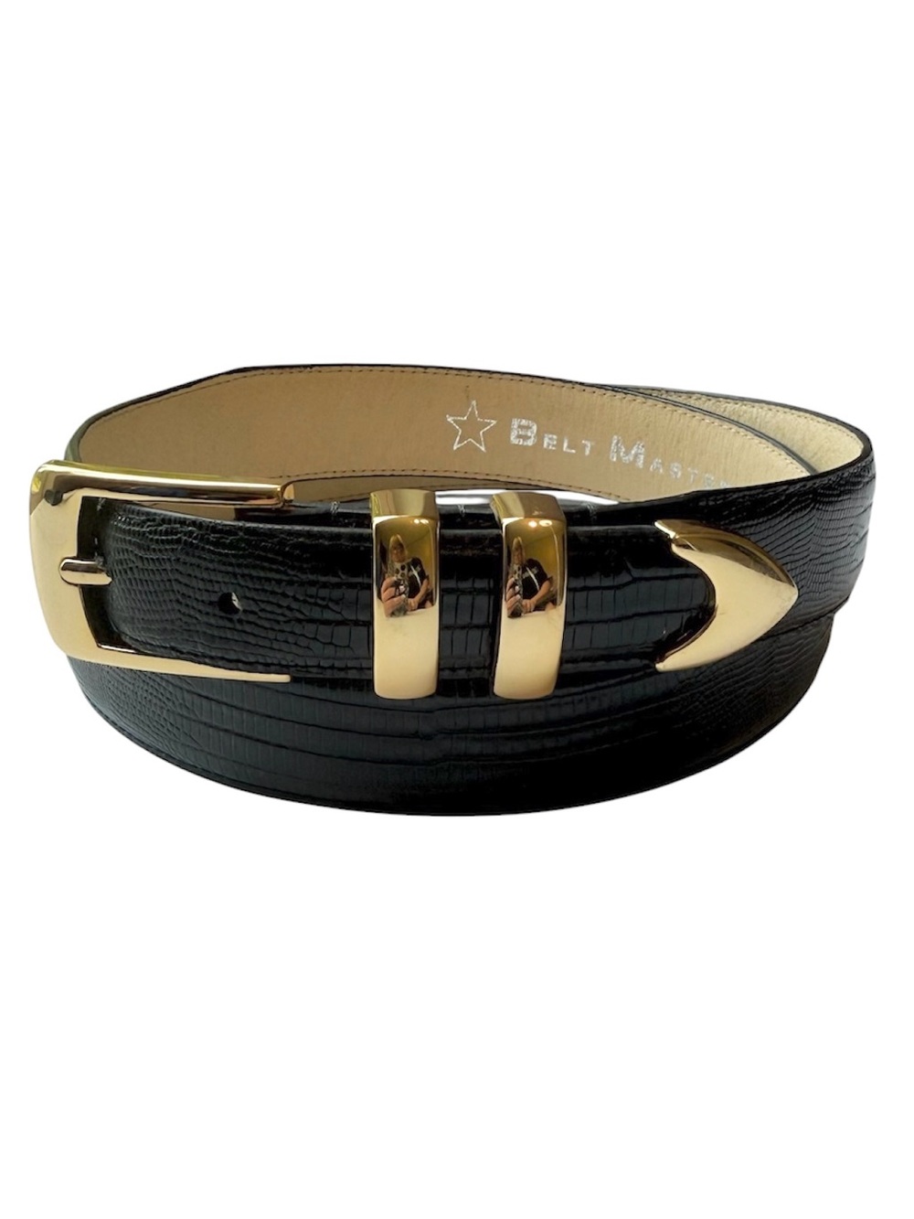Belt Master Black Genuine Leather Lizard Print Men’s Belt Size 40